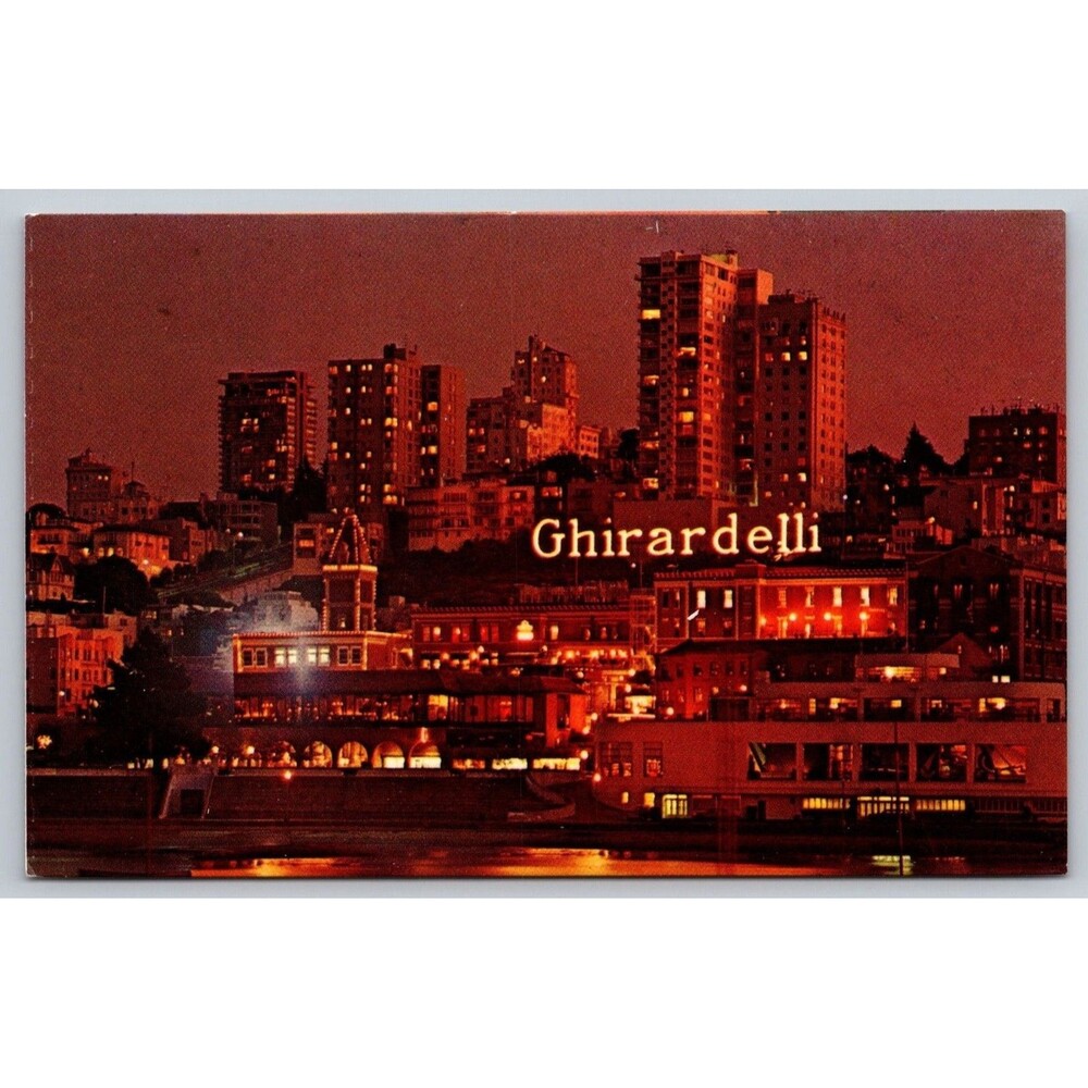 Vtg Ghirardelli Square San Francisco Postcard Night View Bob Glander Unposted